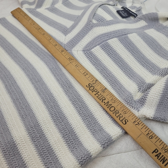 Chelsea & Theodore cotton long striped gray white hoodie sweater nautical cozy M - Picture 6 of 11